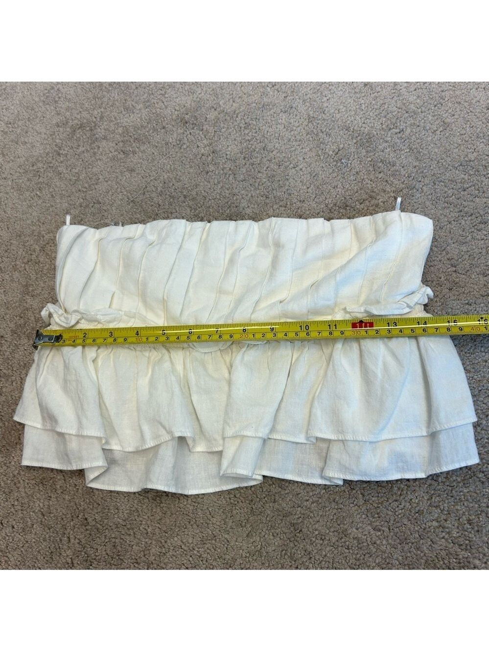 Zara white pleated ruched layered ruffle frill strapless open back top blouse M - Picture 10 of 14